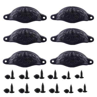Imagem de Otoolling Pacote com 6 puxadores de armário de ferro forjado de 4,5 polegadas puxadores de gaveta rústicos pretos com ferragens de montagem para portas e gavetas de cômoda