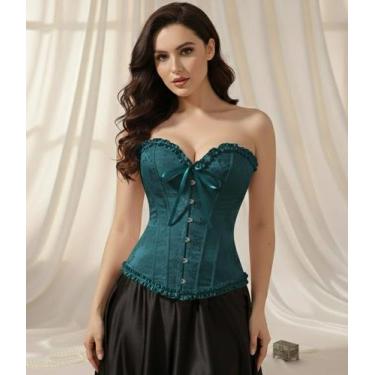 Imagem de Espartilho Corpete Corset Cinta Modela Cintura Brocado Sexy - Modas Fa