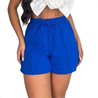 Imagem de Short Feminino Soltinho Com Elastico e Bolso Cintura Alta - Magalu, Az