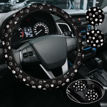 Imagem de Capa de volante com estampa de pata de cachorro fofo, capa de volante de neoprene antiderrapante, acessório de carro de cachorro para mulheres e homens, ajuste universal de 38 cm, SUVS, inclui 2