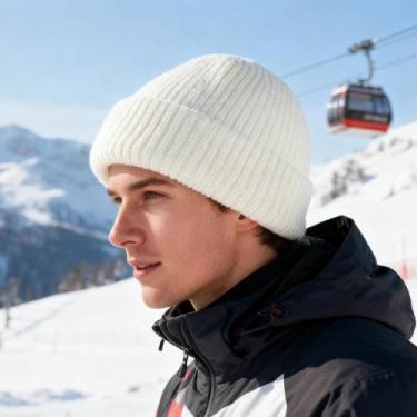 Imagem de 1 boné masculino em forma de melão, chapéu de malha outono e inverno, lã estudantil, gorro feminino quente sem aba, Branco, M