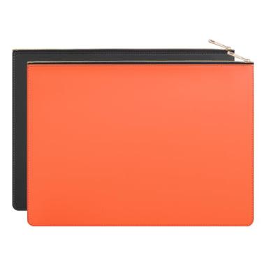 Imagem de Enyuwlcm Pasta de arquivo A4 de couro PU com zíper porta-documentos envelope para contrato de recibo (2, preto e laranja)