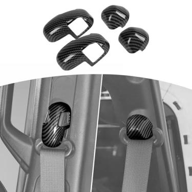 Imagem de JOSHELA Capa de acabamento de cinto de segurança de fibra de carbono preta para Jeep Wrangler JL JLU 2018+ para Gladiator JT 2020-Present ABS Acessórios interiores 4 peças
