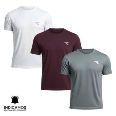 Imagem de Kit 3 Camisetas Diadora Small Logo Masculina - Bordô e Grafite G, G