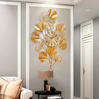 Imagem de U5GAAALPPQ9 Relógio de parede moderno dourado Ginkgo Biloba relógio de parede de metal relógios de parede criativos para sala de estar, quarto, sala de jantar, entrada, escritório, hotel