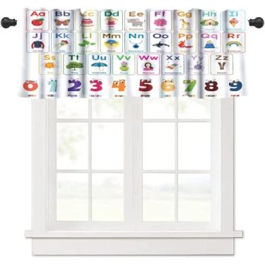 Imagem de TFOSO Cortina de saia ABC alfabeto infantil, desenho animado, colorido, giz de cera, educação, para cozinha, sala de estar, berçário, tratamento de janela, 1 painel 137 cm L x 45 cm C