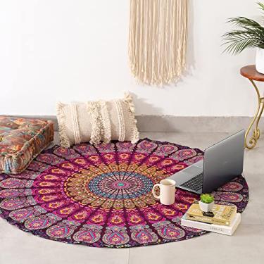 Imagem de Popular Handicrafts Tapeçaria redonda indiana mandala boho cigana toalha de mesa de algodão, folha de ioga 127 cm magenta
