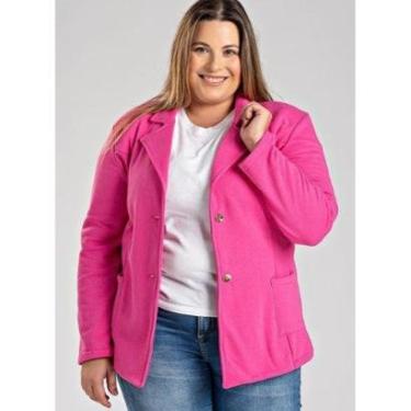 Imagem de Blazer Feminino Plus Size em Moletom Peluciado Fechamento com Botões - Serena-Feminino