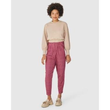 Imagem de Calça Alfaiataria Feminina Estampa Pied De Poule Em Moletom Stretch-Feminino