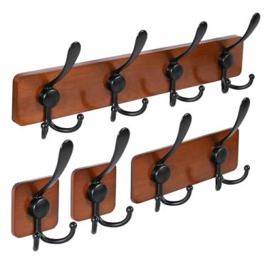 Imagem de evory Conjunto de suporte de parede, cabide grande de 45 cm, cabide de parede com 8 ganchos triplos pretos de metal, gancho de madeira para banheiro, sala de estar, chapéu, pano