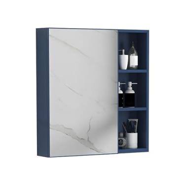 Imagem de Armário de banheiro inteligente montado na parede azul - Espelho de armário de remédios de porta única de 75 cm com prateleiras de armazenamento para espaço organizado no banheiro