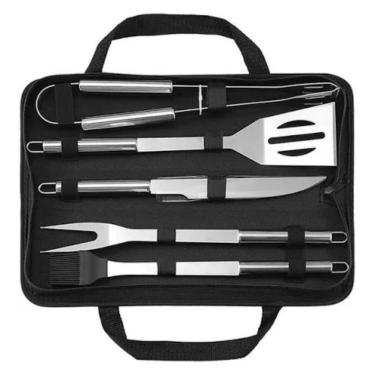 Imagem de Kit Churrasco com Bolsa de Armazenamento, Aço Inoxidável, Alça Longa, Resistente ao Calor, Portátil