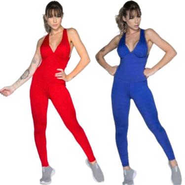 Imagem de KIT 2 Macacão Liso Longo Bojo Serra e Mar Roupa para Academia Treino Suplex Moda Fitness-Feminino