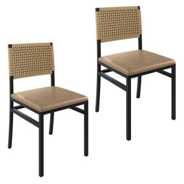 Imagem de Kit 2 Cadeiras para Sala de Jantar com Encosto em Corda Náutica Madri 