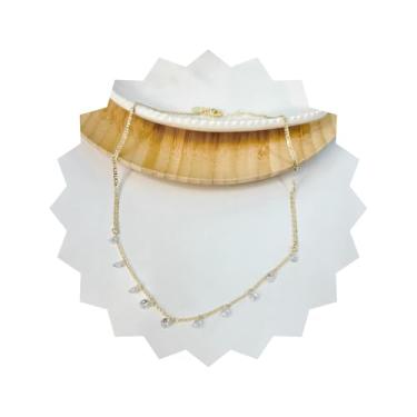 Imagem de ROHNES Colar Choker Folheado a Ouro 18k com Zircônias Penduradas, Feminino, Prata, Metal, 34cm
