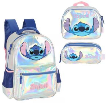 Imagem de Kit Mochila Costa Holográfica Stitch Com Estojo Lancheira - Luxcel