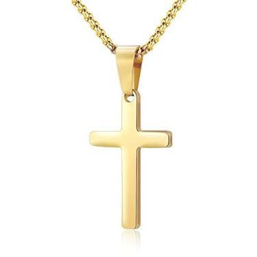 Imagem de Colar masculino M Mooham com cruz - colar com pingente de cruz de ouro preto em aço inoxidável, presentes simples de joias, corrente de 40,64 a 60,96 cm