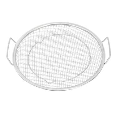 Imagem de Cesta de frutas de aço inoxidável alças duplas bandeja de drenagem de malha de metal redonda para cozinha sala de estar lanches frutas vegetais durável à prova de ferrugem fácil (Prata)