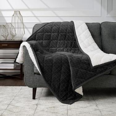 Imagem de CBCHome Cobertor acolchoado de veludo jacquard de pelúcia – super macio, aconchegante, manta sherpa para sofá, para mulheres (preto escuro, 127 x 152 cm)