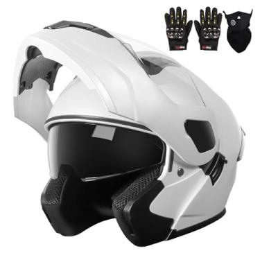 Imagem de Capacetes de motocicleta modulares para adultos, aprovado pelo DOT, viseira dupla, capacete completo para homens e mulheres Moto ATV UTV Snowmobile ADV quatro rodas bicicleta de rua com luvas e