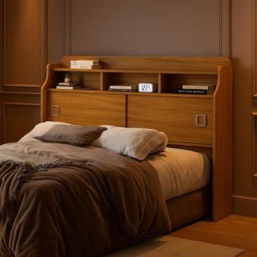 Imagem de Cabeceira Box Queen Casal Jessica 160cm com Prateleiras Nicho E Portas