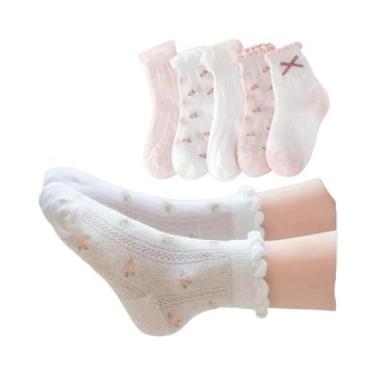 Imagem de Meias De Algodão Para Crianças, 5 Pares, Bonitas, Estilo Princesa, Par