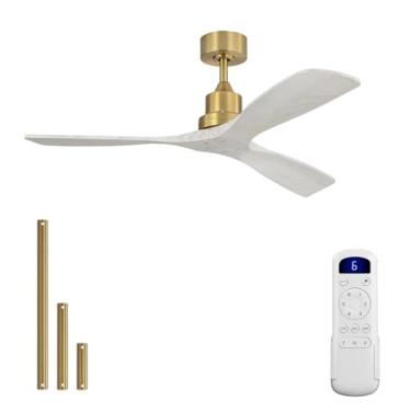 Imagem de Sofucor Ventiladores de teto de 132 cm, sem luz, para uso externo, cinza, sem luz, motor CC silencioso reversível de 3 lâminas, ventilador de teto moderno de madeira maciça com controle remoto para