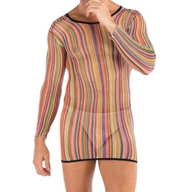 Imagem de Eagerlove Body masculino sexy arrastão malha bodystocking lingerie transparente macacão elástico para noite presente 044 B