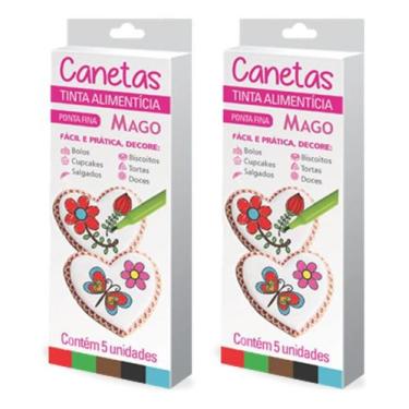 Imagem de Kit C/2 Caneta Tinta Alimentícia Ponta Fina 5un Recarre Mago