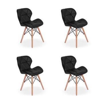 Imagem de Kit 04 Cadeiras Charles Eames Eiffel Slim Wood Estofada - Preta - Maga
