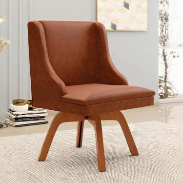 Imagem de Kit 6 Cadeiras Estofadas Base Giratória De Madeira Lia Sintético Premium Nozes - Ibiza