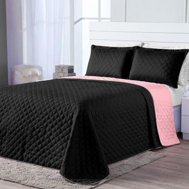 Imagem de Kit Cobre Leito Dual Color Preto Rosê Casal Padrão 03 Peças