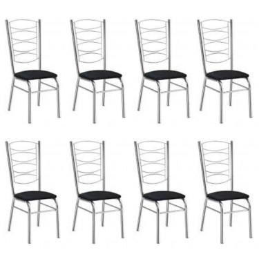 Imagem de Kit 8 Cadeiras Gisele Cromada Com Reforço-assento Corino Preto