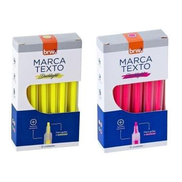 Imagem de 2 Caixas Marca Texto Fluorescente Transparente 12 Unidades Brw Amarelo E Rosa