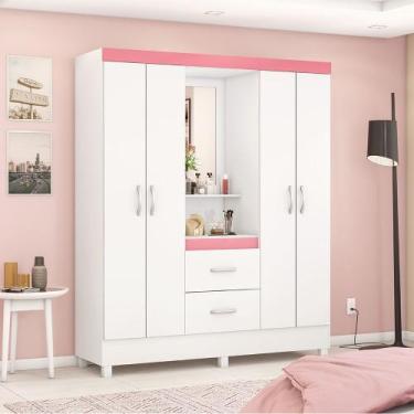 Imagem de Guarda Roupa Roupeiro Capelinha 04 Portas Lord Branco Rosa Flex Demóbi