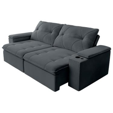 Imagem de Sofá Retrátil E Reclinável 3 Lugares 2,12m C/ Porta Copos Entrada Usb Veludo San Diego Cinza