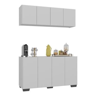 Imagem de Conjunto Cantinho Do Café Armário E Aparador 4 Portas Multimóveis Mp1085 Branco/preto Branco/preto