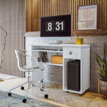 Imagem de Mesa Para Computador Escrivaninha Office Vicenza Com Gaveta Branco Branco