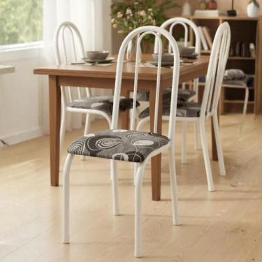 Imagem de Conjunto Kit Jogo 4 Cadeiras Metal Aço Cozinha Branca Almofadada - MAD