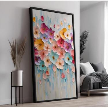 Imagem de Quadro com Moldura e Acrilico Cristal Vidro Abstrato Flores Pasteis pa