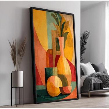 Imagem de Quadro com Moldura e Acrilico Cristal Vidro Vaso Abstrato para Sala, Q