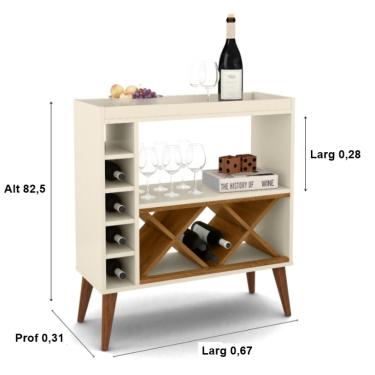 Imagem de Aparador com Adega Estilo Retrô Chateau Cor Off White / Freijó - Comprar Moveis em Casa