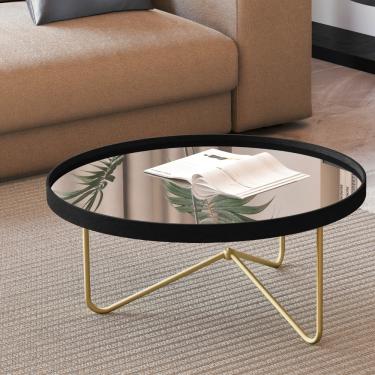 Imagem de Mesa de Centro Redonda com Espelho Alamanda JB Móveis - Preto/Dourado