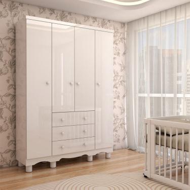 Imagem de Guarda-Roupa de Bebê Sueño 4 Portas 3 Gavetas 100% Mdf Branco Brilho - Panorama Móveis