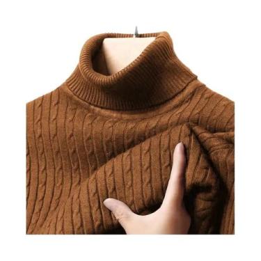 Imagem de Suéter Masculino De Gola Alta Canelado Quente Ajustado De Tricô Com Li