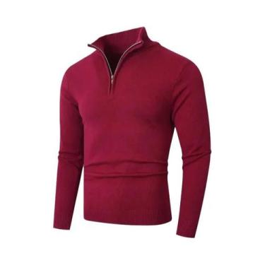 Imagem de Suéter Masculino Leve De Lã Com Zíper, Gola Alta, Casual, Cor Sólida, 