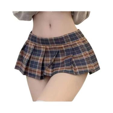 Imagem de Uniforme Sexy De Escolar Feminino JK, Saia Mini Xadrez Plissada, Cospl
