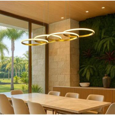 Imagem de Lustre Luminária Pendente Anéis Led Moderno Sala Mesa De Jantar 48W 3e
