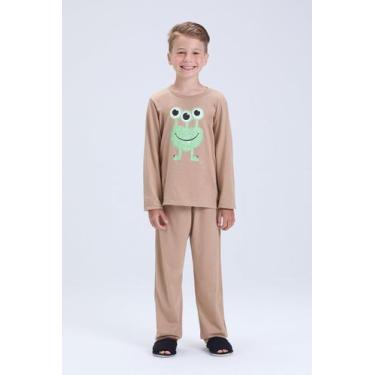 Imagem de Pijama Infantil Masculino Inverno Etzinho Brilha no Escuro, 12, Bege