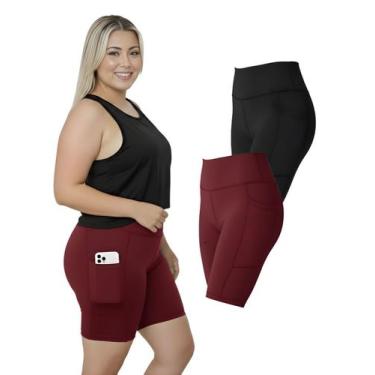 Imagem de Kit 2 Bermudas Fitness Bolsos Laterais Para Celular Plus Size Cor:Vinh